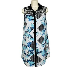 Peter Pilotto x Target Mixed Print Shirt Dress Sleeveless Mod Black Teal - M